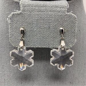 Clear Sparkle Snowflake Winter Stud Dangle Earrings